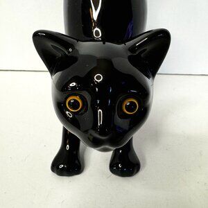 Partylite Black Cat Yellow Eyes Ceramic Tealight Candle Holder Halloween Fall